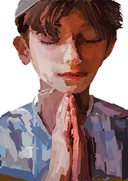 手绘双手合十的孩子