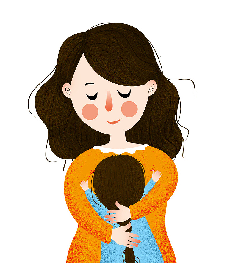 手绘装饰插图母亲节拥抱妈妈的孩