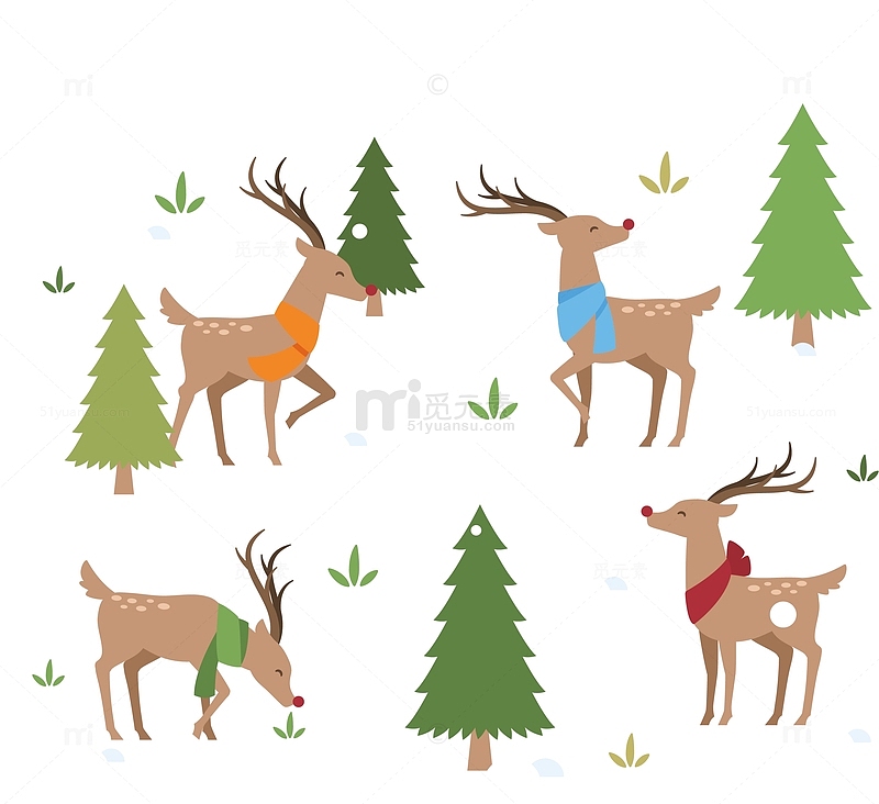 可爱圣诞节冬天的驯鹿