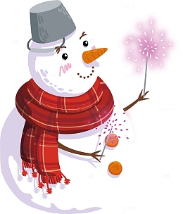 可爱冬天燃放烟花的雪人