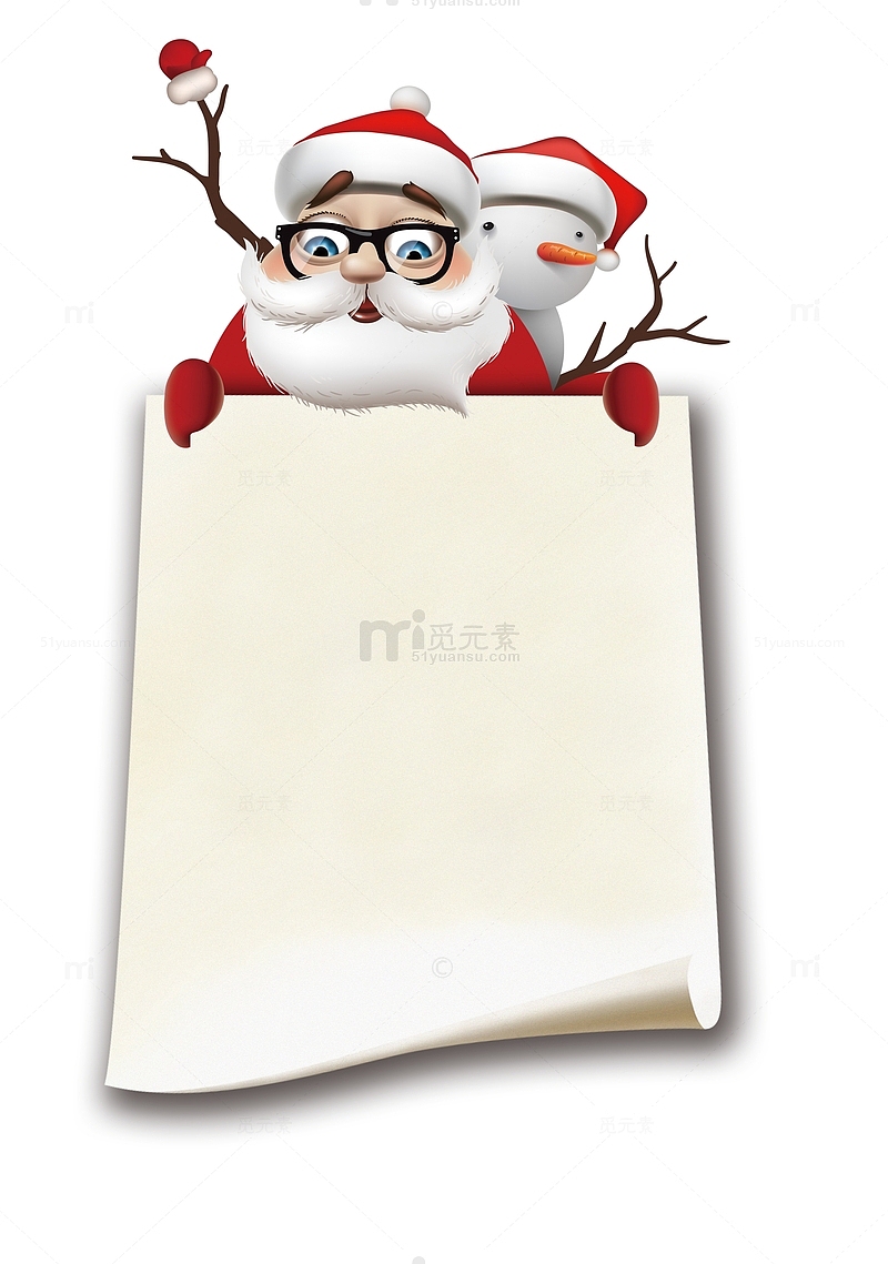 拿着白色写字板的圣诞老人