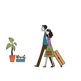 拉着行李箱的男女