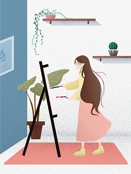 卡通手绘创意少女插画免抠