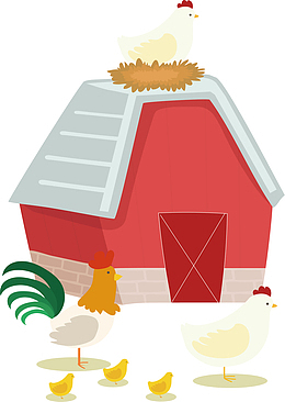 彩色乡下鸡舍插画
