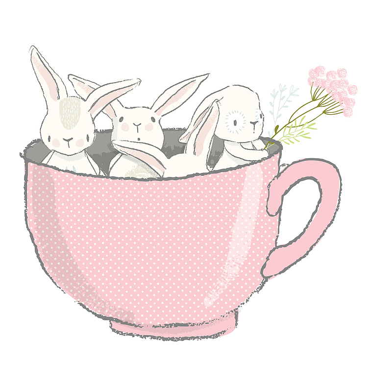 卡通粉红色杯子里的小兔子