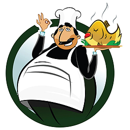 卡通绿色圆形厨师手托盘子OK手