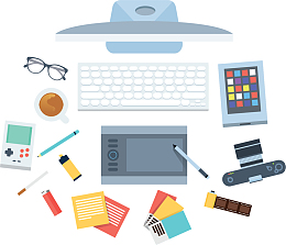 杂乱的设计师办公桌