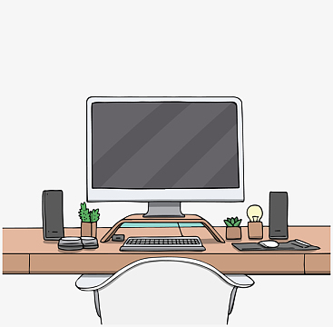 卡通办公桌上的电脑