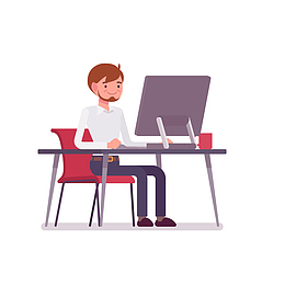 矢量手绘办公电脑工作