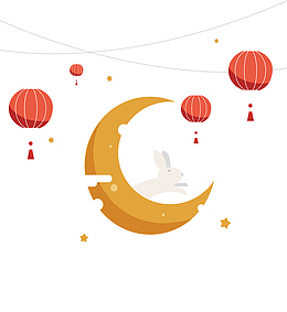 彩色中秋月亮元素