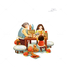 阖家团圆卡通插画