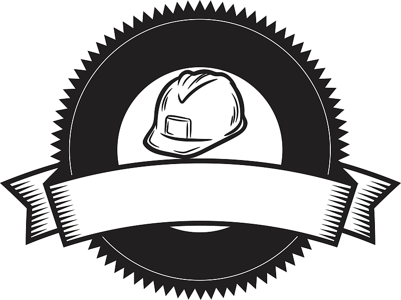 五一手绘劳动工具安全帽标贴矢量