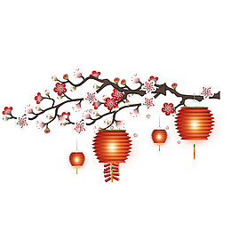 卡通春节灯笼和梅花