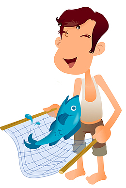 高温酷热卡通池塘抓鱼