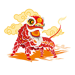红色春节舞狮元素