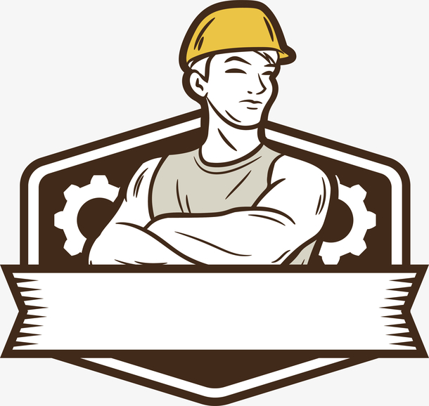 五一手绘劳动生产工人标贴矢量素