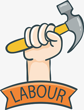 手举榔头手绘劳动工具标贴矢量素