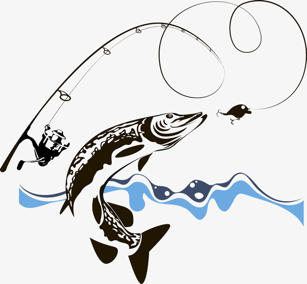 黑白插画钓鱼