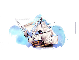插画航海船