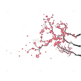 矢量简约卡通红色腊梅花枝