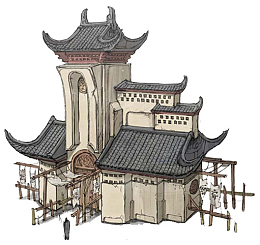 手绘古楼