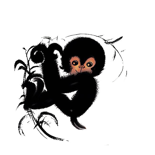 中国风水墨画黑色的可爱小猴子免