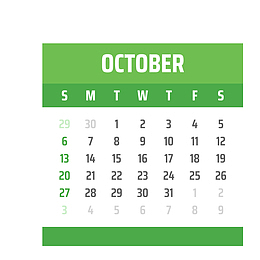 绿白色2019年10月日历