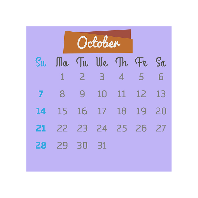 紫色2018年十月便签日历