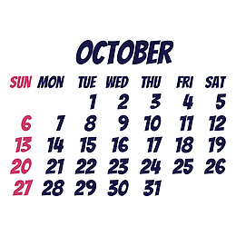 黑红色2019年10月日历