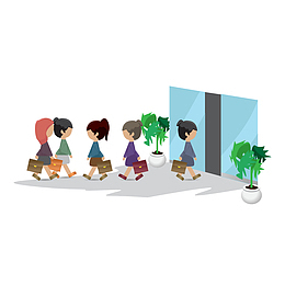 公司门口进出的上下班人员