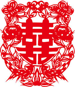 大红喜字剪纸素材图