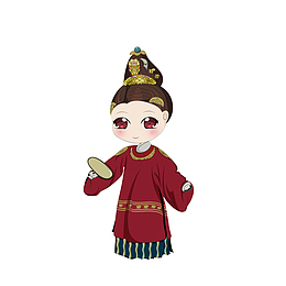 卡通手拿扇子的古代女子素材