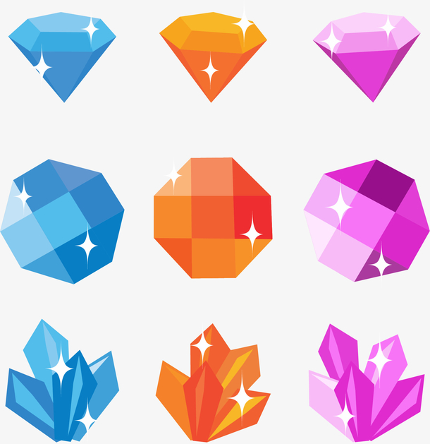 矢量手绘彩色宝石