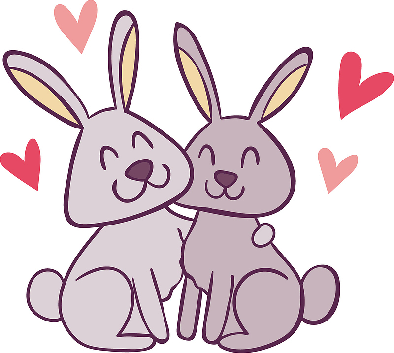 矢量图水彩情侣可爱兔子