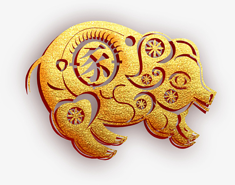 2019金色中国风剪纸猪年