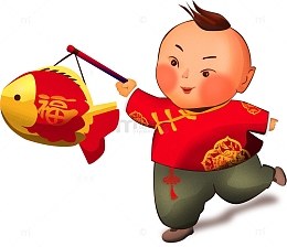 2019猪年插画小朋友小孩福到