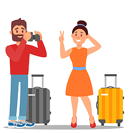 一个男游客给女友拍照