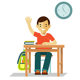 男孩举手回答问题插画