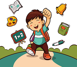 手绘卡通上学男孩