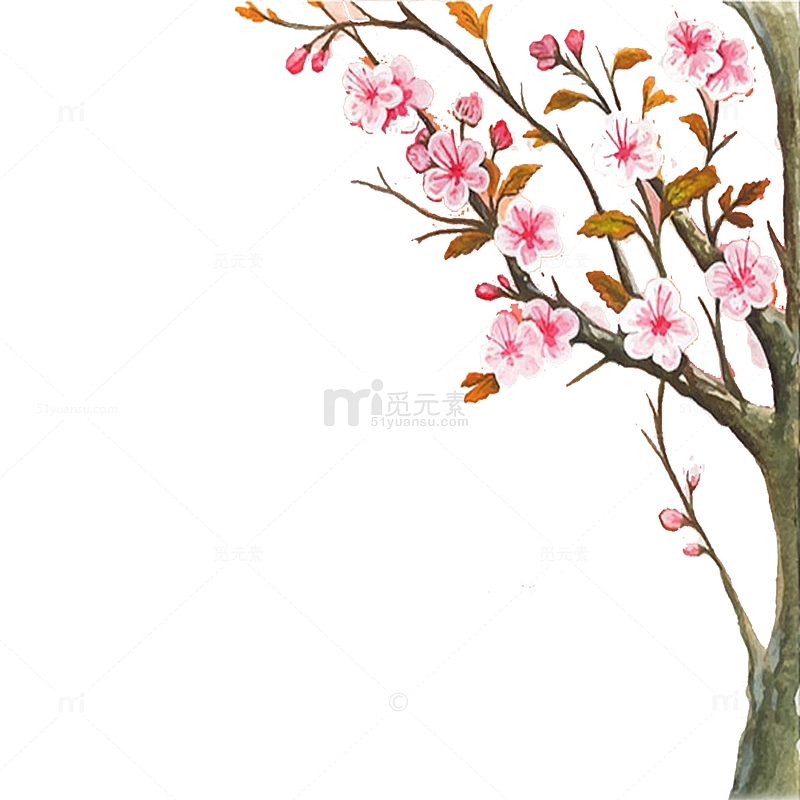 卡通手绘樱花树免扣素材