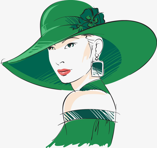 手绘名媛侧面插图