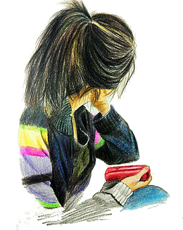 手绘女性背面粉笔画