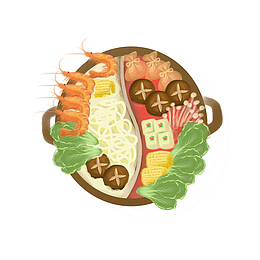 手绘食物双味火锅