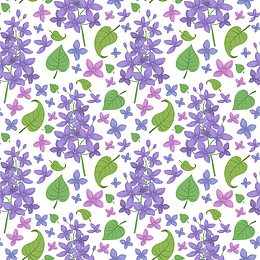 紫色丁香花和叶子无缝背景