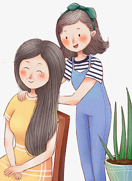 手绘人物插图母亲节给妈妈捶背的