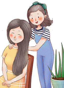 手绘人物插图母亲节给妈妈捶背的