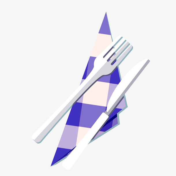 格子桌布上的刀叉