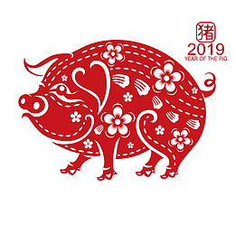 美丽新年的剪纸猪