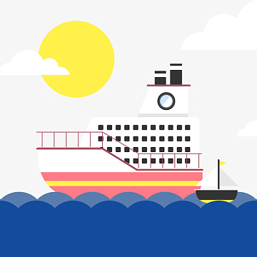 创意海上航行的游轮矢量图png清新简约轮船风景背景图jpg沙滩上的船