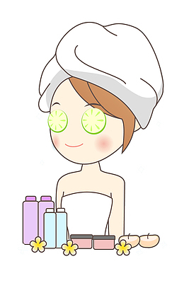 护肤品和护肤美女卡通图